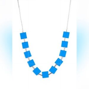 Blue and Silver Geometric Necklace Set